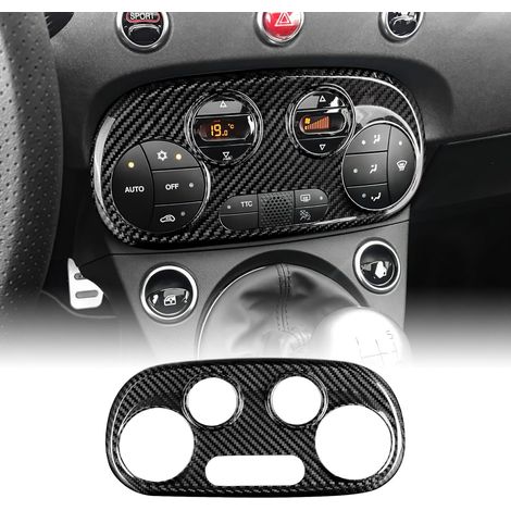 Para Fiat 500 2008-2023 Abarth 595 2012-2023 Panel de control de aire acondicionado central de fibra de carbono dura Adhesivo decorativo Accesorios interiores Regalo, Negro, Estilo B (1/5)