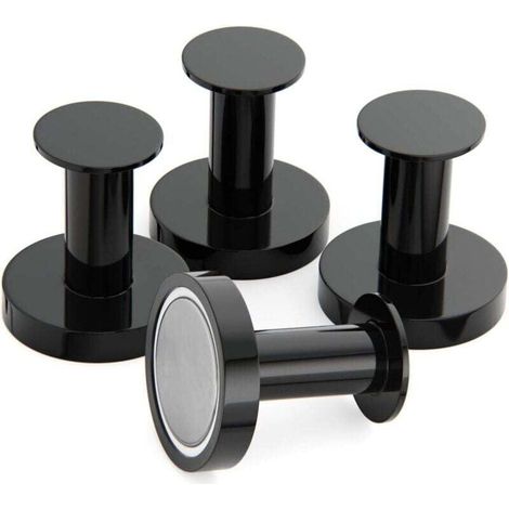 Magnetische Garderobe, XU, Magnethaken, 4 extrem starke schwarze Wandhaken, Türgarderobe mit seltenem Neodym-Metallmagneten, Kühlschranktürhaken - KZQ (1/4)