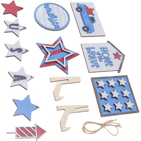 Holzdekoration zum Unabhängigkeitstag, robustes, patriotisches Tablett in leuchtenden Farben, schönes Holzornament, Typ 7 (1/5)