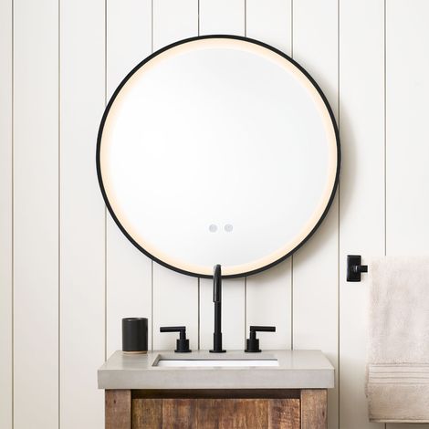 Black 80cm Round Metal Framed LED Wall Mirror (1/5)