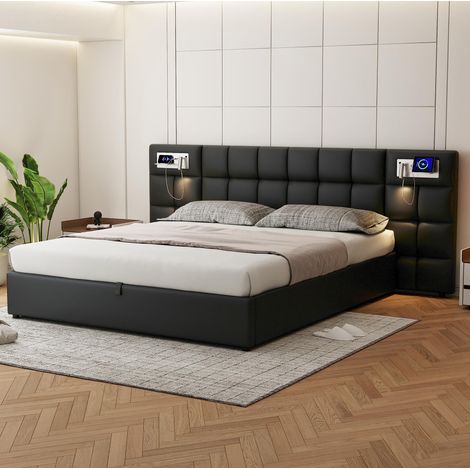 Bett Doppelbett Stauraum 180x200 PU Schwarz OKMYHOME (1/5)