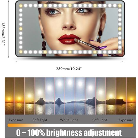 Miroir de courtoisie voiture avec LED, rétroviseur cosmétique rechargeable pour auto et camion, 3 modes lumineux réglables, miroir de maquillage portable (1/5)