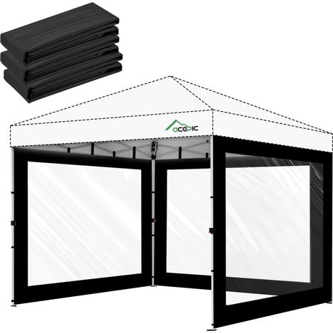 Lot de 3 parois latérales universelles Transparentes pour pavillon, en Tissu 210D avec Fermetures, imperméables, sans Armature, Comprenant 3 parois latérales (Noir, 3 x 3 m) (1/5)