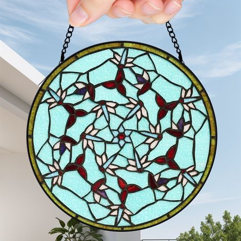 30 cmAttrape-soleil fleurs sauvages papillon abeille en verre coloré, décoration murale élégante, cadeau femme (1/5)