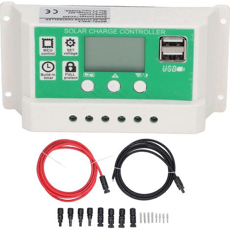 PWM-Solarladeregler mit automatischer Erkennung, zwei USB-Anschlüssen und PV-Kabel für 24-V-Heiminstallationen