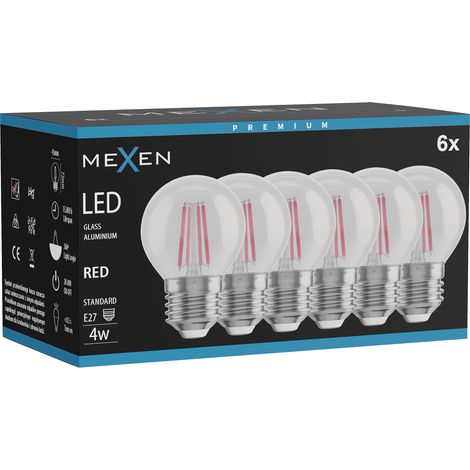 Mexen Vintis 6x Ampoule filament LED E27, G45, 4W, 55 lm, rouge - L156-E27-04XX-45x06 (1/3)