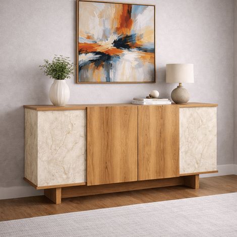 Modern Sideboard Travertin-Walnuss-Optik Melamin Diana 180 cm