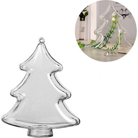 Boule de Noël transparente en plastique à remplir, en forme de sapin, de 10 cm de diamètre, à faire soi-même. Décorations artisanales.