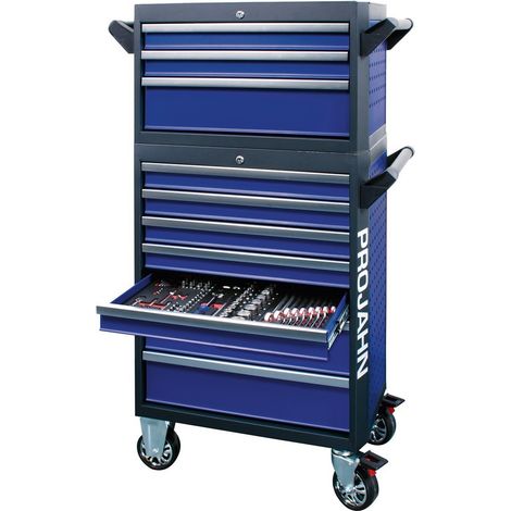 Projahn Bestückter Werkstattwagen GALAXY + Werkstattwagenaufsatz GALAXY + Dosenhalter + Papierrollenhalter + 379-tlg. Bestückung Blau/Anthrazit (1/5)