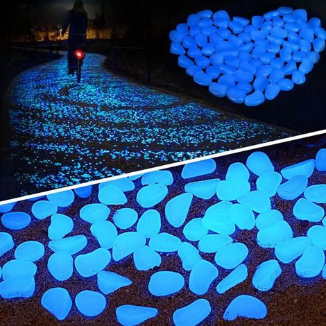 Lot de 50 Galets phosphorescents, résine, 2-3 cm, bleu, jardin, allée, aquarium