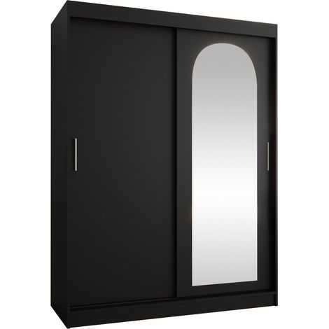 Armario Hartford 502, Negro, 200x150x62cm, Puertas de armario: Correderas, Número de estantes: 5