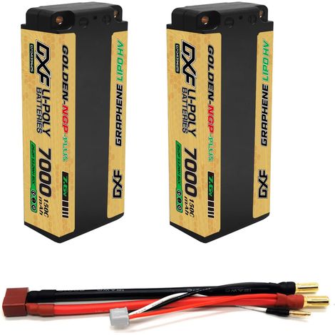 Batterie Lipo 2S 7.6V 7000mAh 150C Décharge avec Connecteur Dean T 5mm - Lot de 2 Batteries RC pour Voiture Radiocommandée 1/8 1/10 Compatible Véhicules RC Buggy Truggy (1/5)