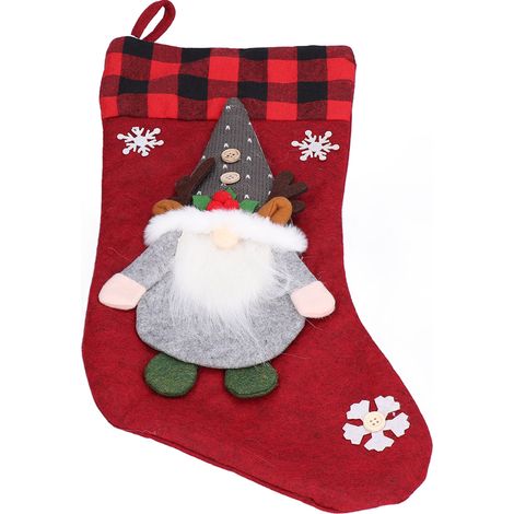 Chaussette de Noël avec poupée sans visage, décoration pour la maison, la boutique, les fêtes, sapin de Noël, sac cadeau, ornement, pendentif rouge (1/5)