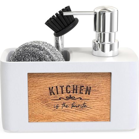1 Distributeur Savon Polyresine Blanc Systeme Pression Mains Libres Pour Cuisine Et Lavabo (1/5)
