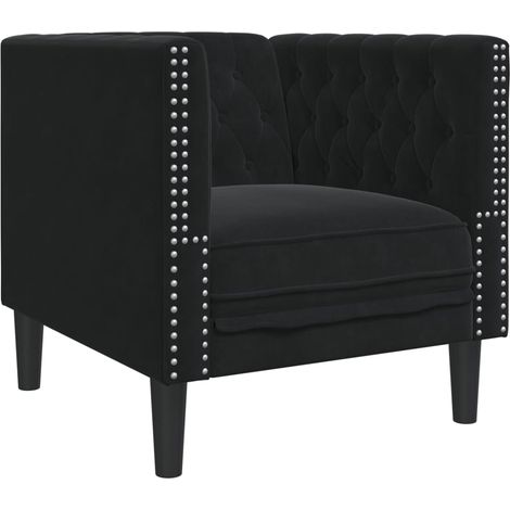 Fauteuil de Salon,Chaise,Fauteuil Chesterfield noir velours CFW159357 (1/5)