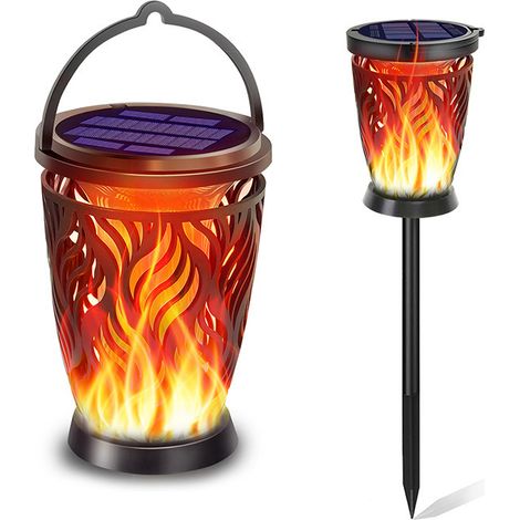 Lampe solaire extérieure effet flamme 96 LED, lanterne décorative à planter ou suspendre IP65 pour jardin, pelouse, terrasse et espace paysager, 0,88 W, 3,7 V (1/5)