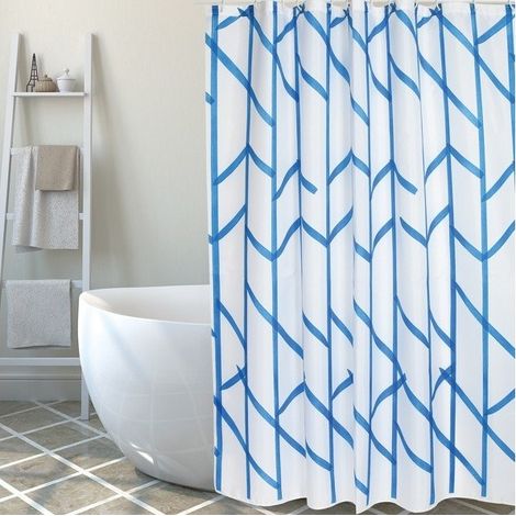 Rideau de douche Polyester TREE 180x200cm QUALITE PREMIUM Bleu & Blanc - Anneaux inclus MSV