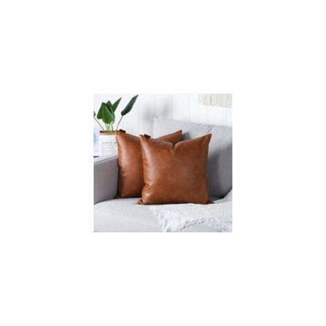 Lot de 2 housses de coussin décoratives d'extérieur modernes en similicuir massif pour canapé-lit 40 x 40 cm Marron