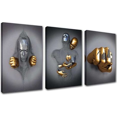 Wandbild auf Leinwand, ohne Rahmen, 3 x 60 x 80 cm, Muster, Metallfigur