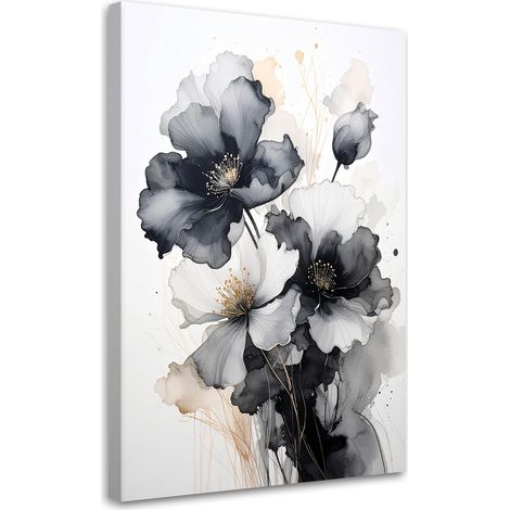 Stampe su Tela, Fiori in bianco e nero in una delicata composizione ad acquerello. - 20x30 (1/2)