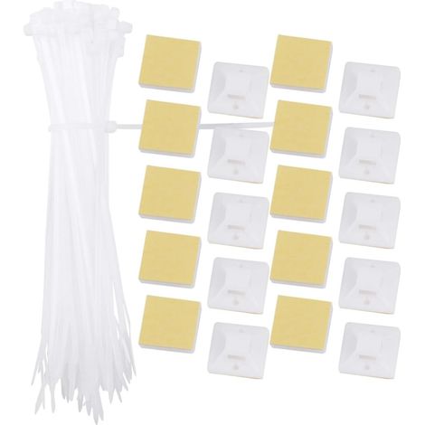 Attaches de câbles blanches auto-adhésives au design original et supports inclus, vendues par lot