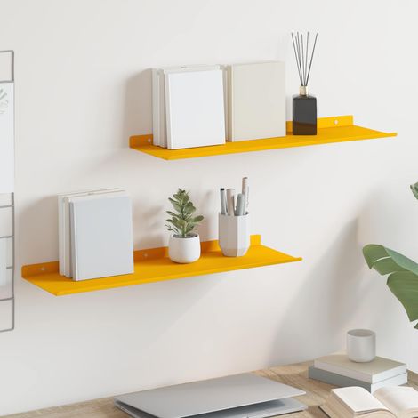 Schwebendes Regal 2 pcs Senfgelb 60 x 18 x 2,5 cm Stahl
