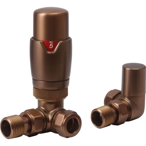 Signature Round Thermostatic Corner Radiator Valves Pair - Brushed Bronze