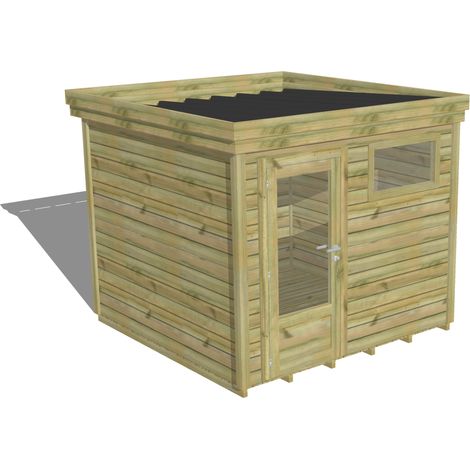 ABRI DE JARDIN bois Pin autoclave 27mm - 2,64x2,64m / 7m2 - Bac acier - Plancher bois (1/5)