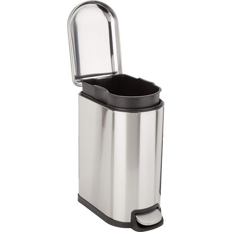 Fleckenabweisender, D-förmiger Treteimer mit Soft-Close-Deckel, für Bad, Schlafzimmer oder Wohnzimmer, schlankes Design für enge Nischen, 10 l, Edelstahl (1/5)