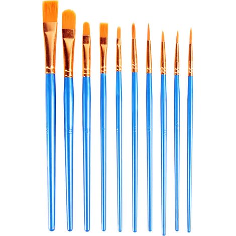 Brushes Peinture - Embout Arrondi - Poils Nylon - Pour Acrylique Huile Aquarelle - 10 Pièces - Longueur 16,9 À 18,9 Cm (1/5)