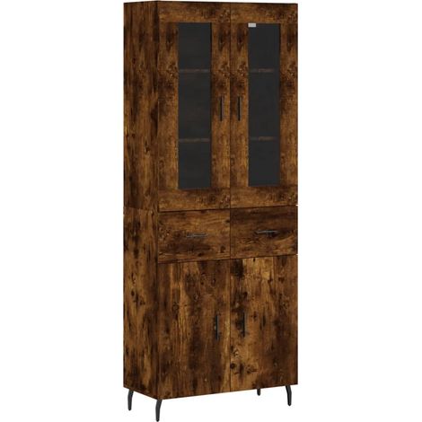 Aparador cómoda armario mueble de almacenaje organizador cocina salón alto 69,5 x 34 x 180 cm madera de ingeniería marrón 020033435 (1/5)