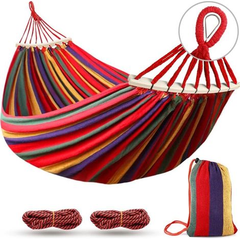 220 x 150 cm Hammock with Spreader Bars, Outdoor Camping Hammock, with Thick Durable Canvas Fabric and Sturdy Metal Knot, 550 lbs Load Capacity, for Garden, Backyard Red