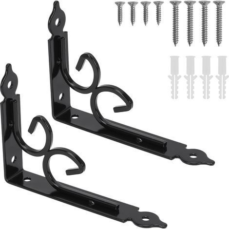 2PCS Equerre Etagere Murale Equerre Charge Lourde Equerre Metal Noir Vintage 150 115 3mm Equerre Fixation Equerre Fer Forge avec Vis Cheville pour Tablette Murale Chambre Meuble Déco (1/5)