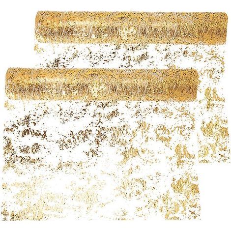 Lot de 2 nappes de mariage, chemins de table pour réception, nappes de dîner décoratives-500x29cm-Golden (1/4)
