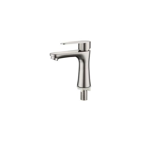 Robinet simple de lavabo en acier inoxydable brossé Noyau de valve céramique Filtre à bulles Pour lavabo petite taille  SUS304 (1/5)