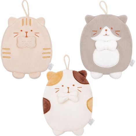 Lot de 3 serviettes de bain mignonnes à imprimé chat avec boucle de suspension, pour enfants avec imprimé animal. (1/5)