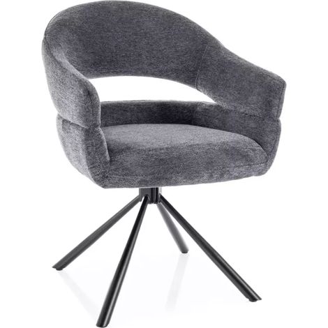 Chaise tissu doux avec accoudoirs design pivotante à 180° gris LAVIN (1/5)