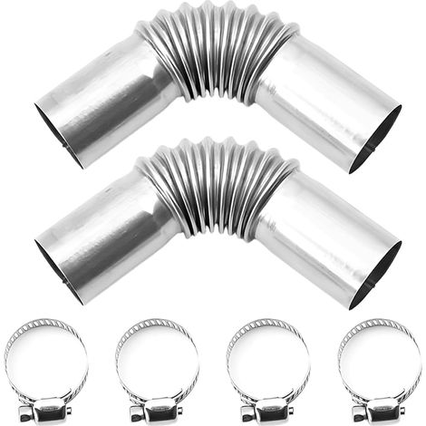 2 Stück Autoauspuffrohr, 25-mm-Winkelverbinder, Auspuffrohrheizung aus Edelstahl, 4 Schlauchschellen (1/5)