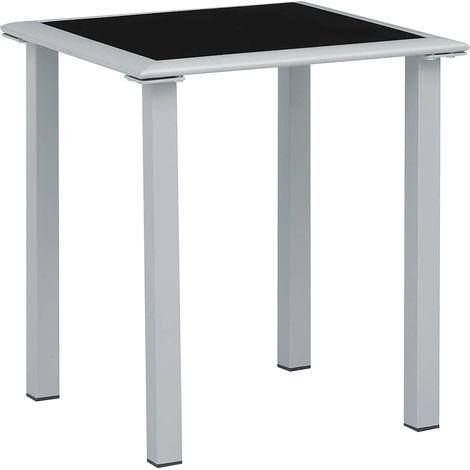 Table de jardin Noir et argenté 41x41x45 cm Acier et verre (1/4)