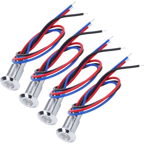Lot de 4 voyants LED indicateurs, anode commune, étanches, en métal, bicolores, 8 mm, 1224 V (rouge, bleu) (1/5)