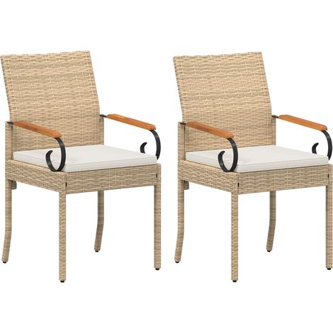 Sillas de jardín 2 pcs Beige y blanco crema Poliratán y Acacia vidaXL