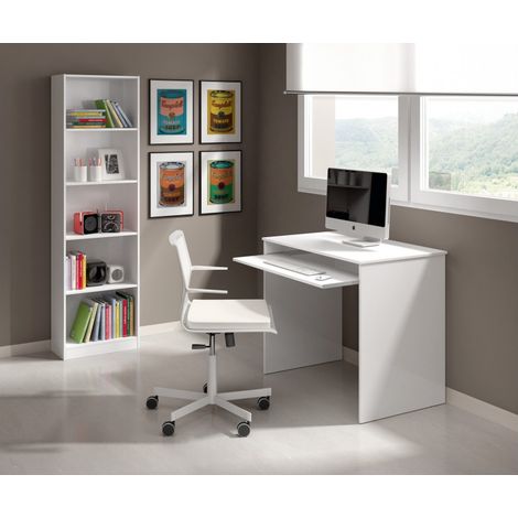 Scrivania compatta 90x54x79h cm con ripiano estraibile bianco opaco - Sion (1/6)