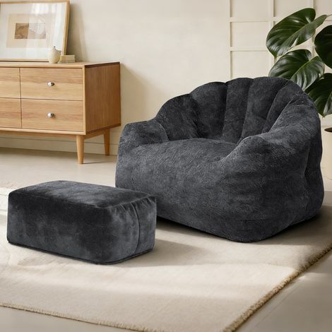 Poltrona con poggiapiedi in flanella nera OKMYHOME (1/3)