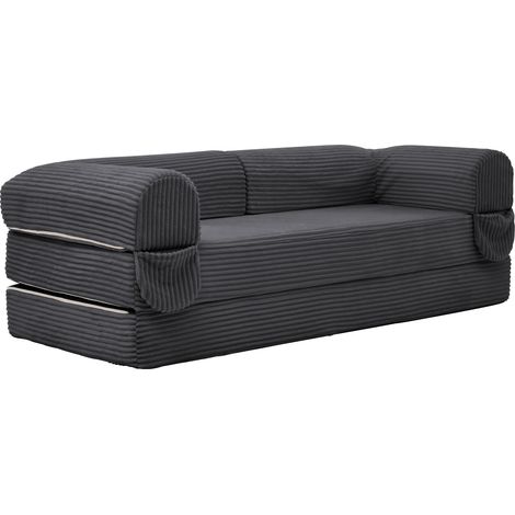 Canapé-lit 2 places convertible en tissu cordé beige, design compact pour salon et appartement (1/5)