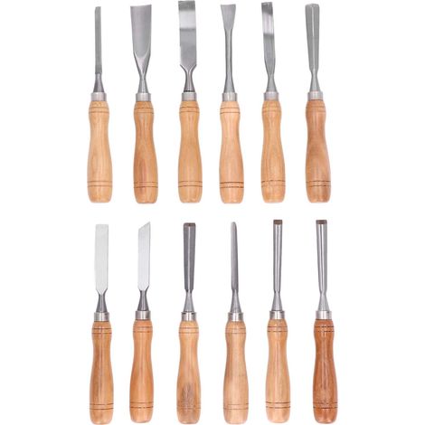 Set mit 12 CRV-Holzbeiteln, Holzgriff, Schnitzmeißel für Holzschnitzereien, DIY-Bastelwerkzeuge, scharfe Klingen (1/5)