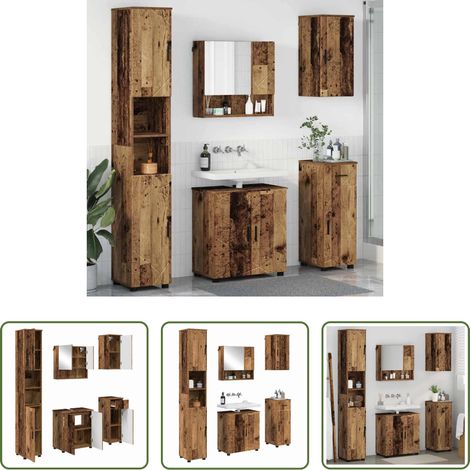 Badezimmer-Schränke - Badezimmermöbel-Set 5 pcs Altholz Holzwerkstoff & Metall (1/5)