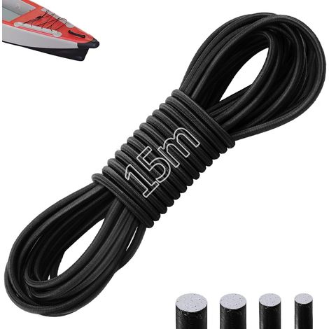 Tendeur Élastique 15 m Sandow 5 mm Corde Élastique pour Bâche Noir Rond Élastique Bâche Remorque pour Camping Tente Sac à Dos Cordon Projets de Bricolage (1/5)