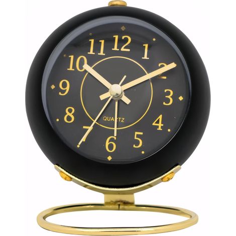 Réveil analogique à quartz sans tic-tac, silencieux, simple, en métal, avec veilleuse, alimenté par piles, pour voyage, chambre à coucher, étagère, chevet, salon, horloge de bureau au design