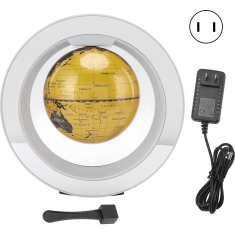 Boule flottante magnétique ABS 15cm dorée, lévitation avec lumière LED, décoration rotative de bureau, 100‑240V prise US.