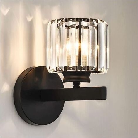 Applique da parete retrò in cristallo, lampada da parete moderna in cristallo nero E27, luci da parete per comodino, camera da letto, soggiorno, corridoio, sala da pranzo [Classe energetica E] (1/5)